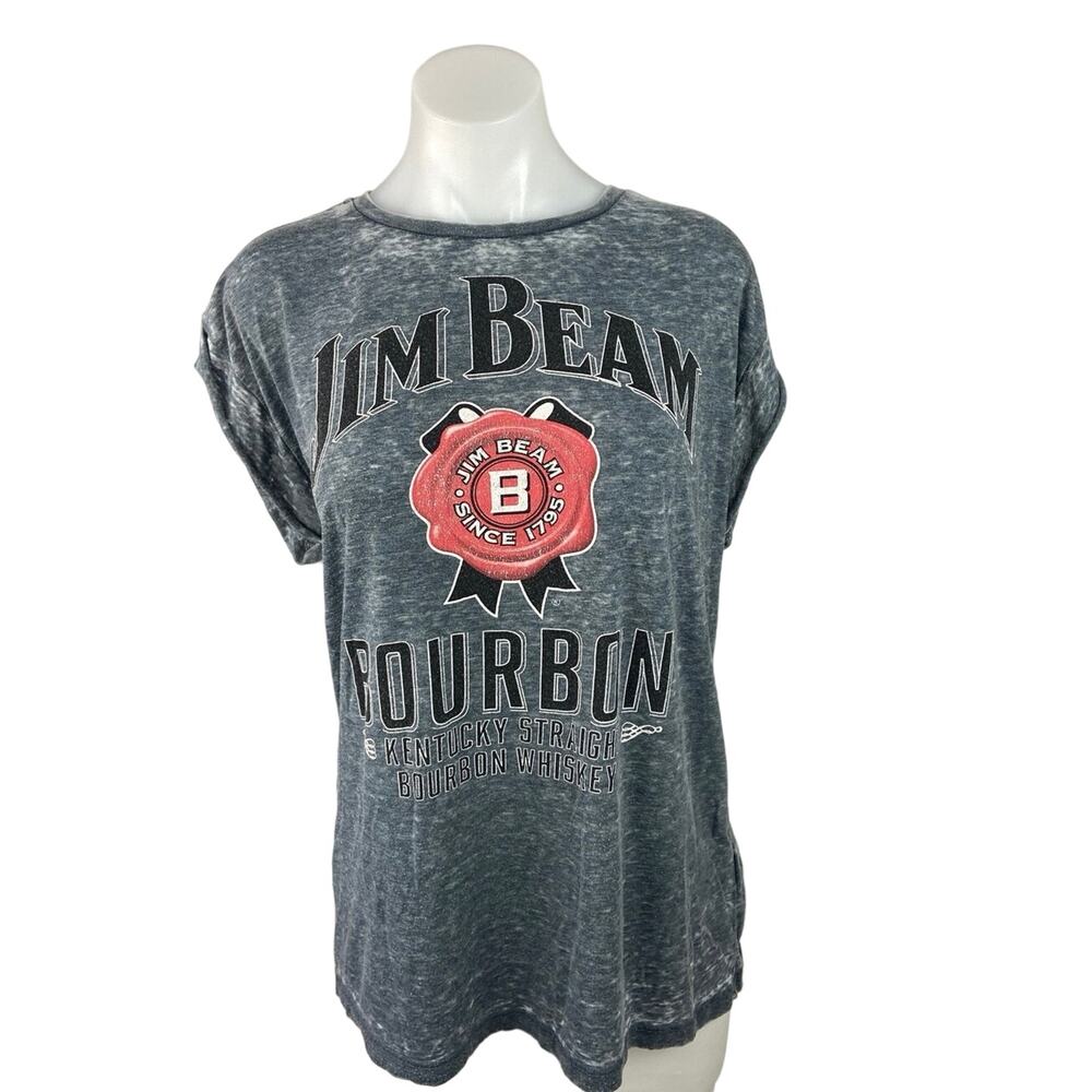 Jim Beam Gray Distressed Cap Sleeve Crew Neck Bourbon Whiskey T Shirt Size 18